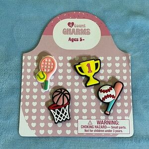 NEW 4-Pack Sports Shoe Charms Fits Crocs Tennis, Basketball, Trophy & Baseball